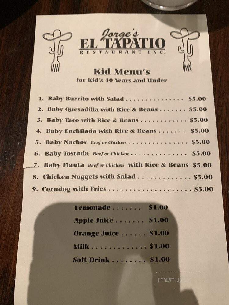 Jorge's El Tapatio - Tracy, CA menu_pic