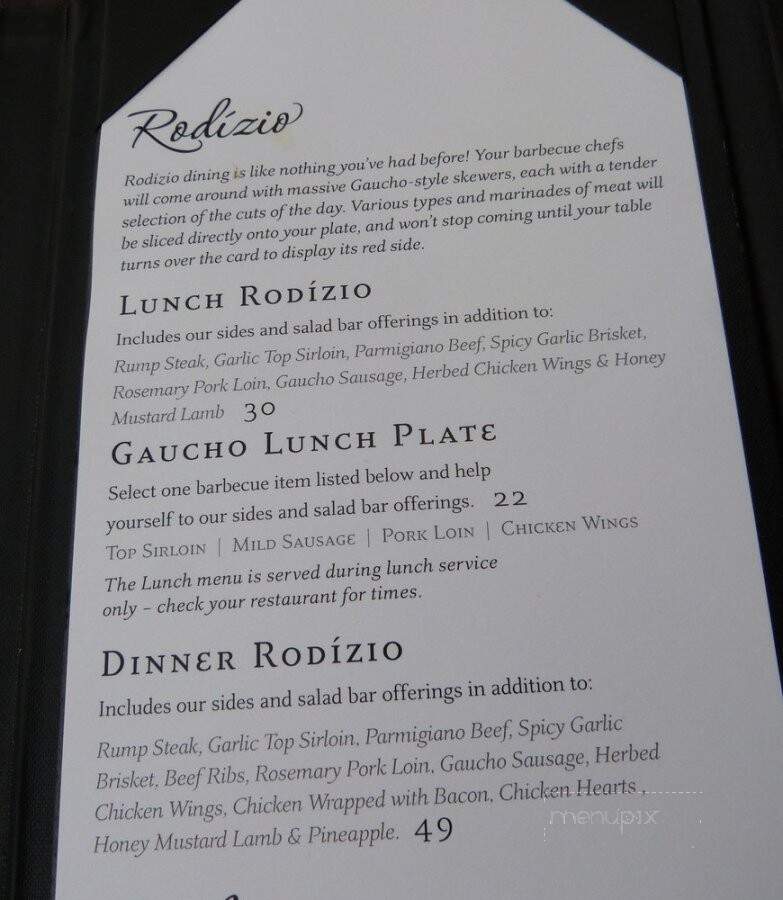 Gaucho Brazilian Barbecue - Canmore, AB menu_pic