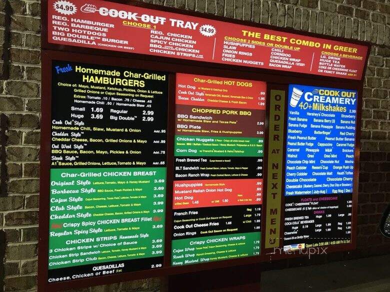 Cook Out - Greer, SC menu_pic