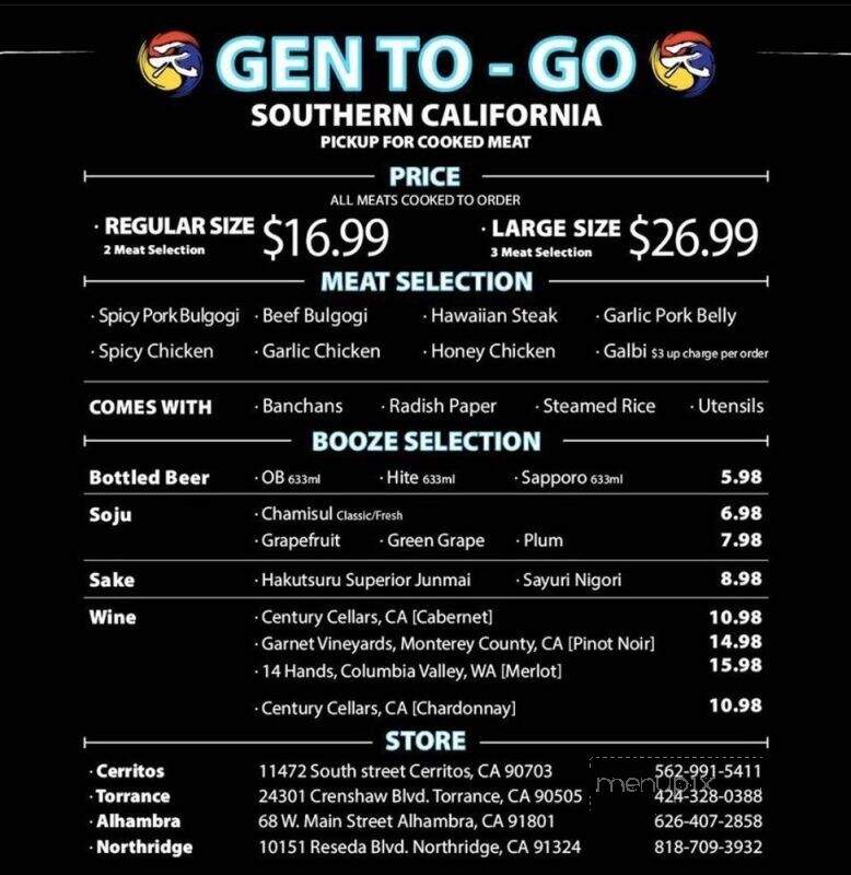 Gen Korean BBQ House - Northridge, CA menu_pic