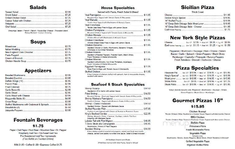 King's New York Pizza - Kearneysville, WV menu_pic