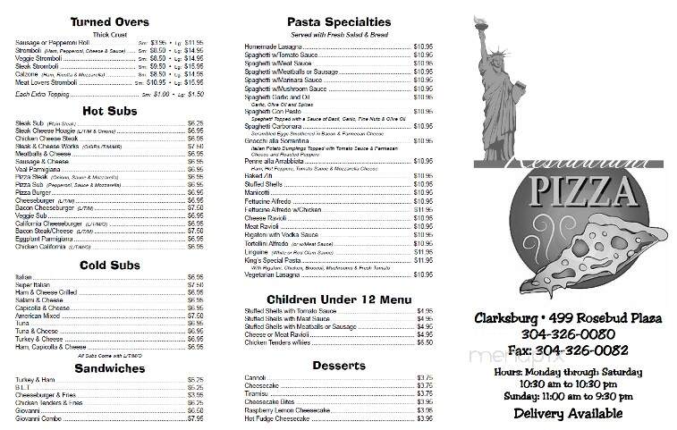 King's New York Pizza - Kearneysville, WV menu_pic