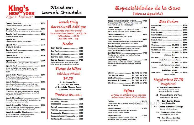 King's New York Pizza - Kearneysville, WV menu_pic