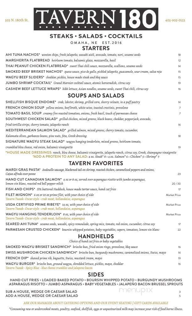 Tavern 180 - Omaha, NE menu_pic