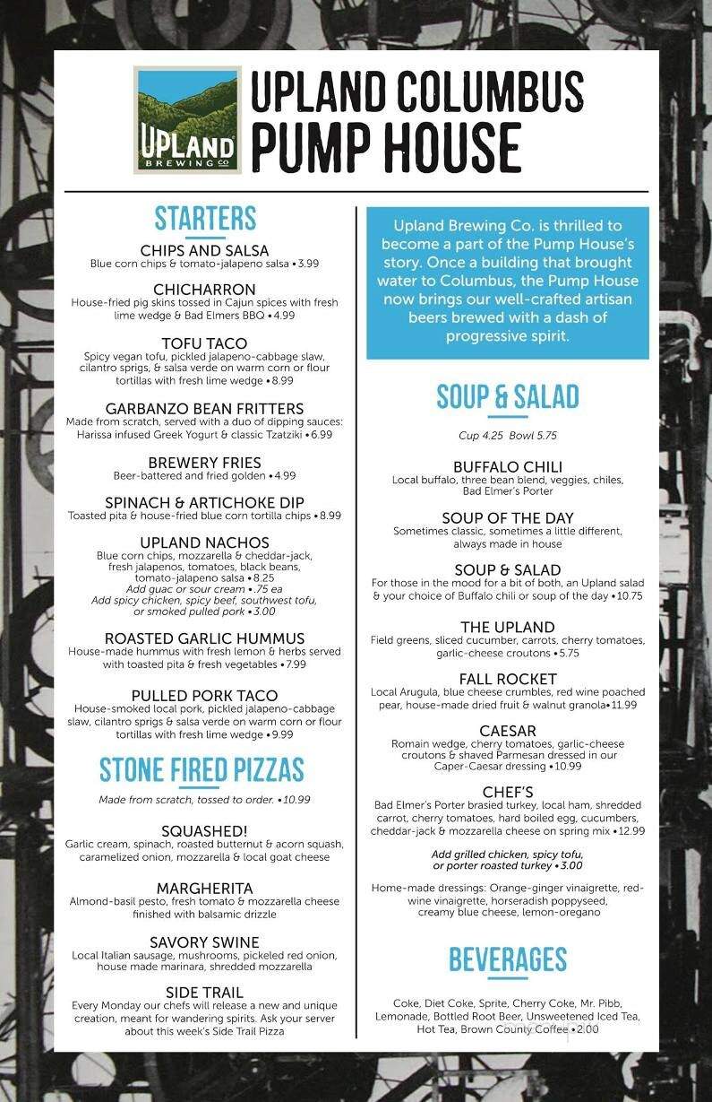 Upland Columbus Pump House - Columbus, IN menu_pic