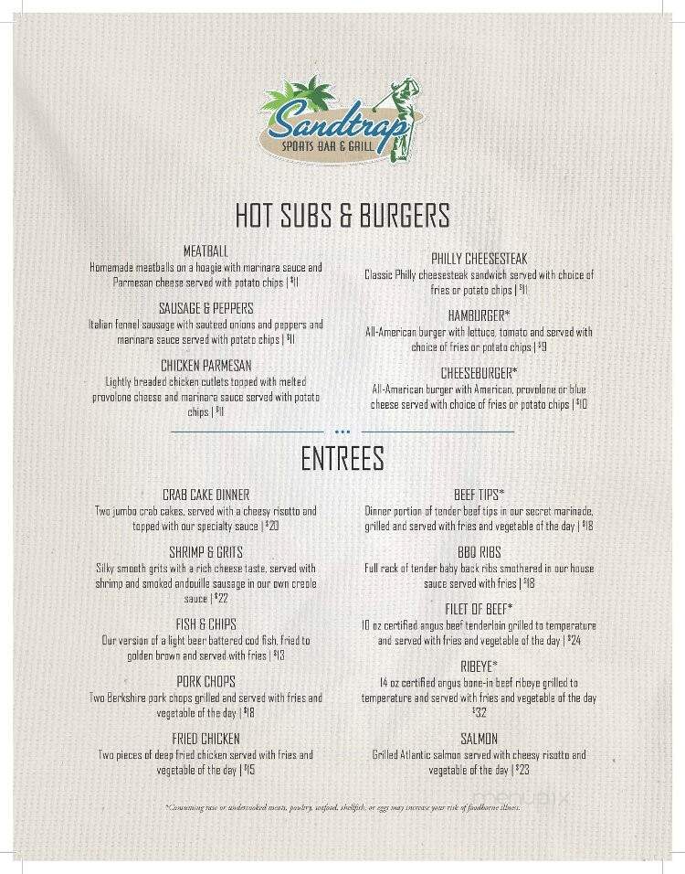 Sandtrap Bar & Grill - North Myrtle Beach, SC menu_pic