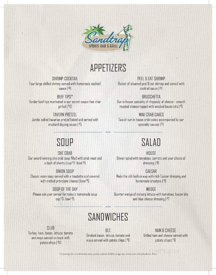 Sandtrap Bar & Grill - North Myrtle Beach, SC menu_pic
