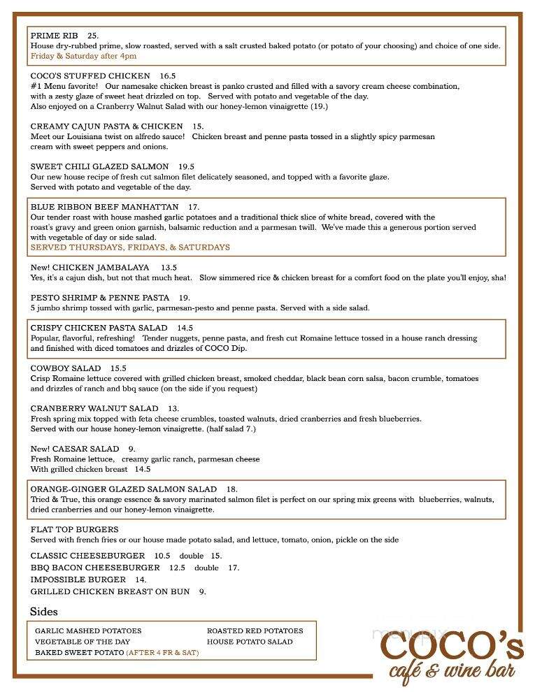 Coco's Espresso & Wine Bar - Lawrenceville, IL menu_pic