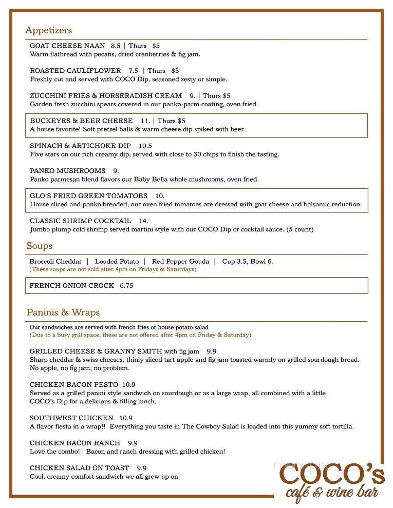 Coco's Espresso & Wine Bar - Lawrenceville, IL menu_pic