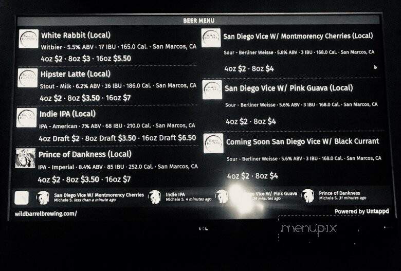 Wild Barrel Brewing - San Marcos, CA menu_pic