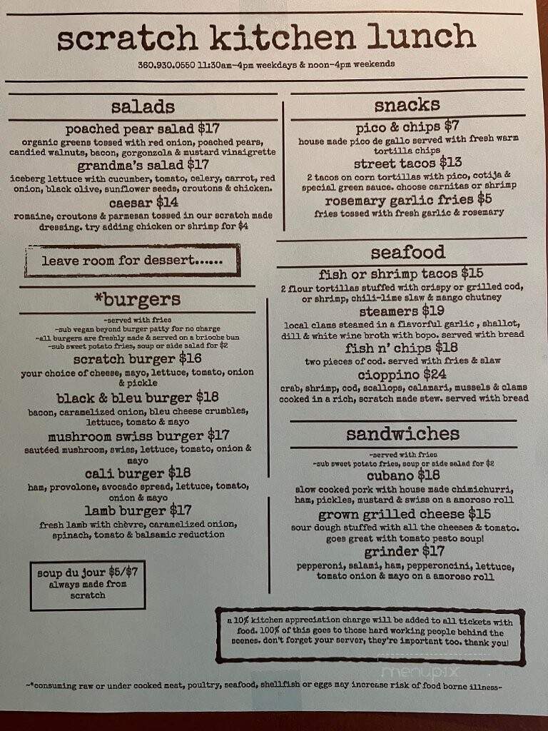 Scratch Kitchen - Port Gamble, WA menu_pic