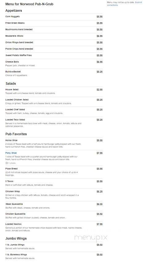 Norwood Tap - Peoria, IL menu_pic