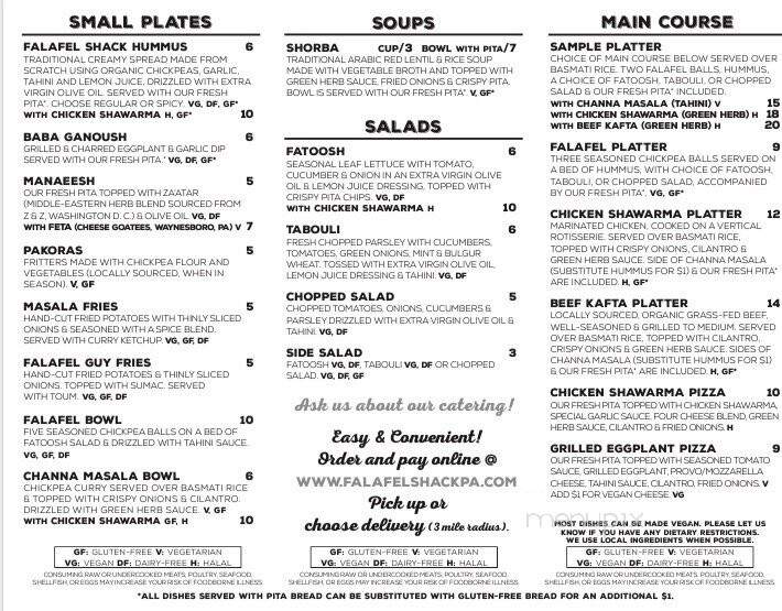 Falafel Shack - Chambersburg, PA menu_pic