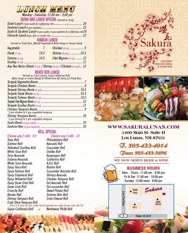Sakura - Los Lunas, NM menu_pic