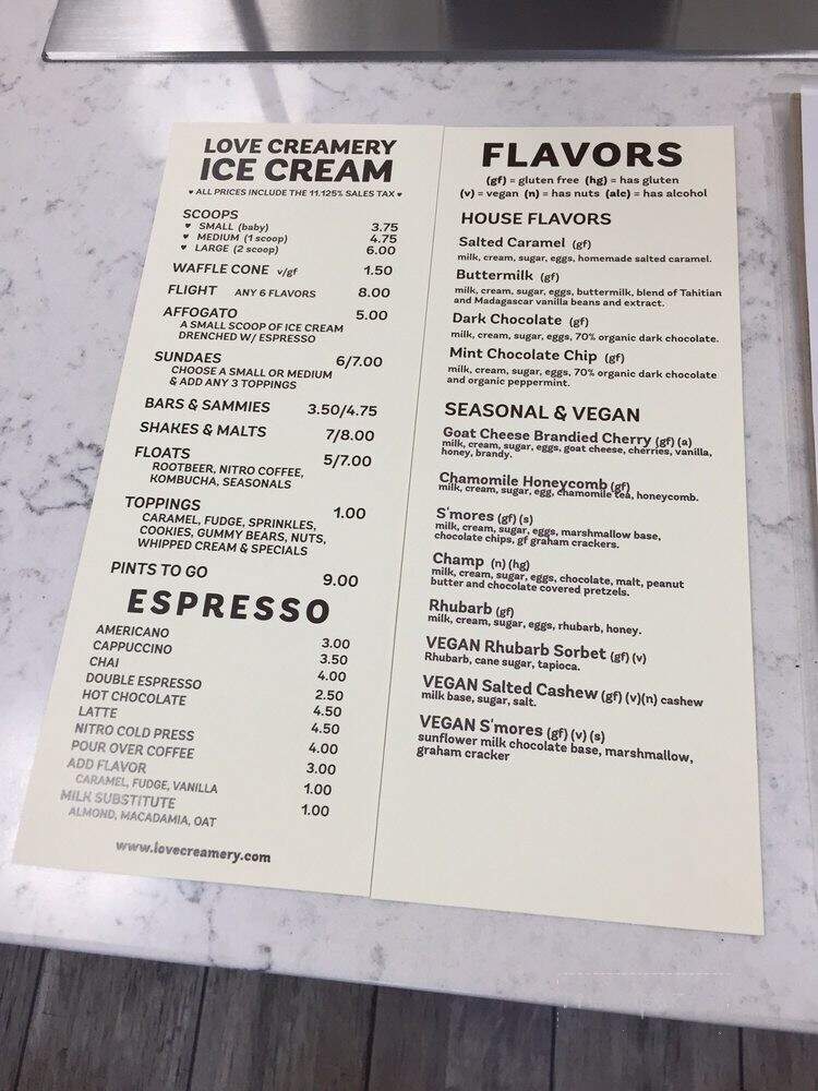Love Creamery - Duluth, MN menu_pic