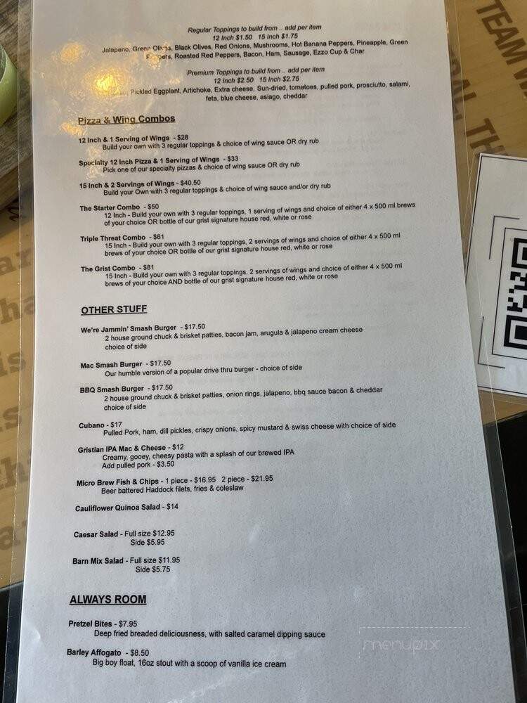 The Grist - St. Davids, ON menu_pic