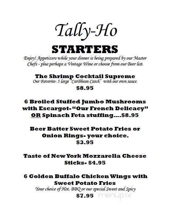 Tally Ho Restaurant - Chautauqua, NY menu_pic