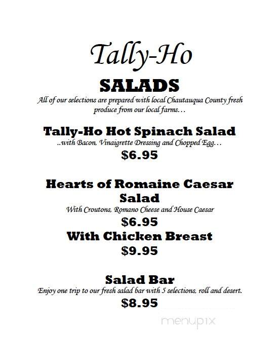 Tally Ho Restaurant - Chautauqua, NY menu_pic