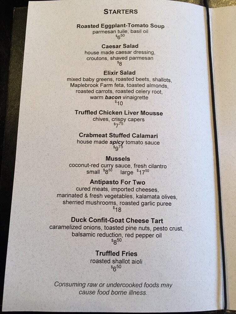 Elixir Restaurant - White River Junction, VT menu_pic