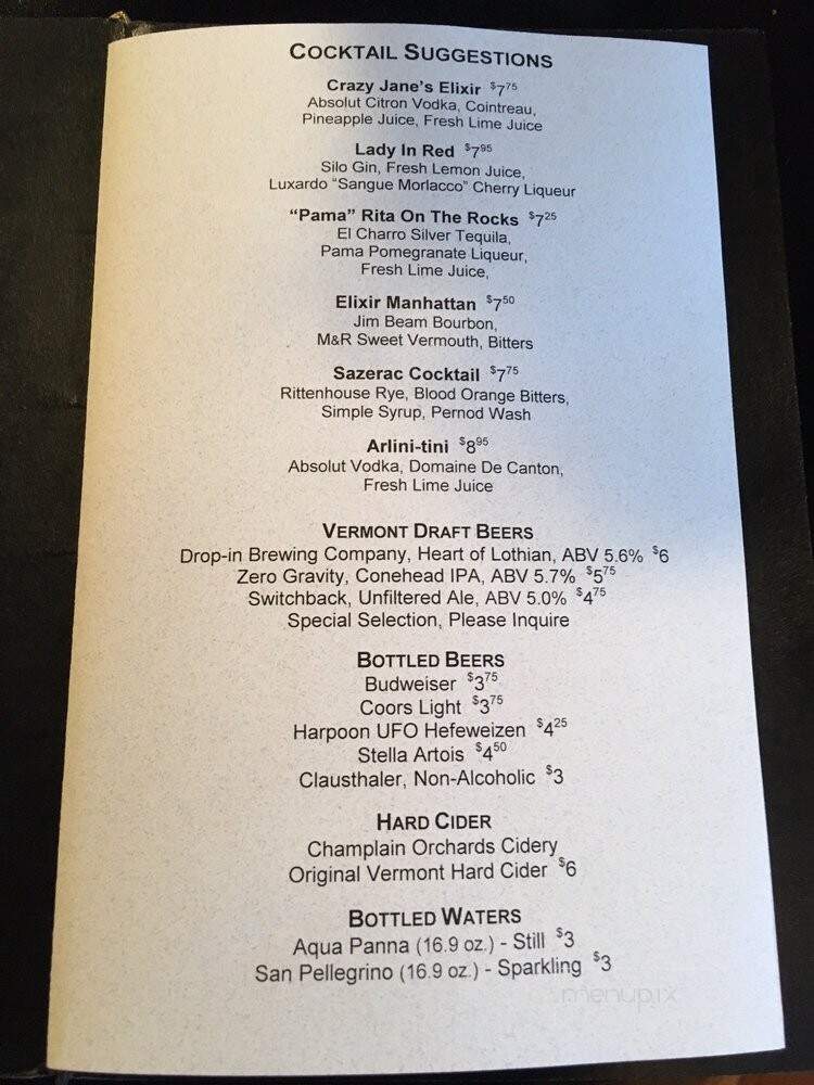 Elixir Restaurant - White River Junction, VT menu_pic