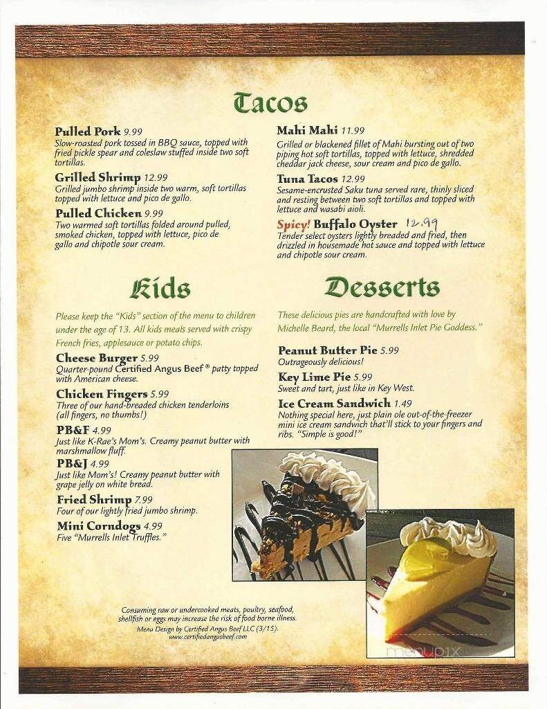 K-Rae's Waterway Bar and Grille - Murrells Inlet, SC menu_pic