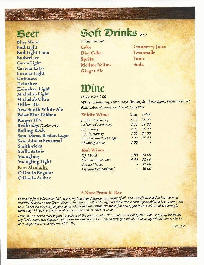 K-Rae's Waterway Bar and Grille - Murrells Inlet, SC menu_pic