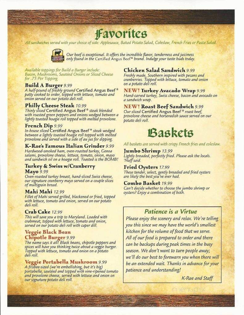 K-Rae's Waterway Bar and Grille - Murrells Inlet, SC menu_pic