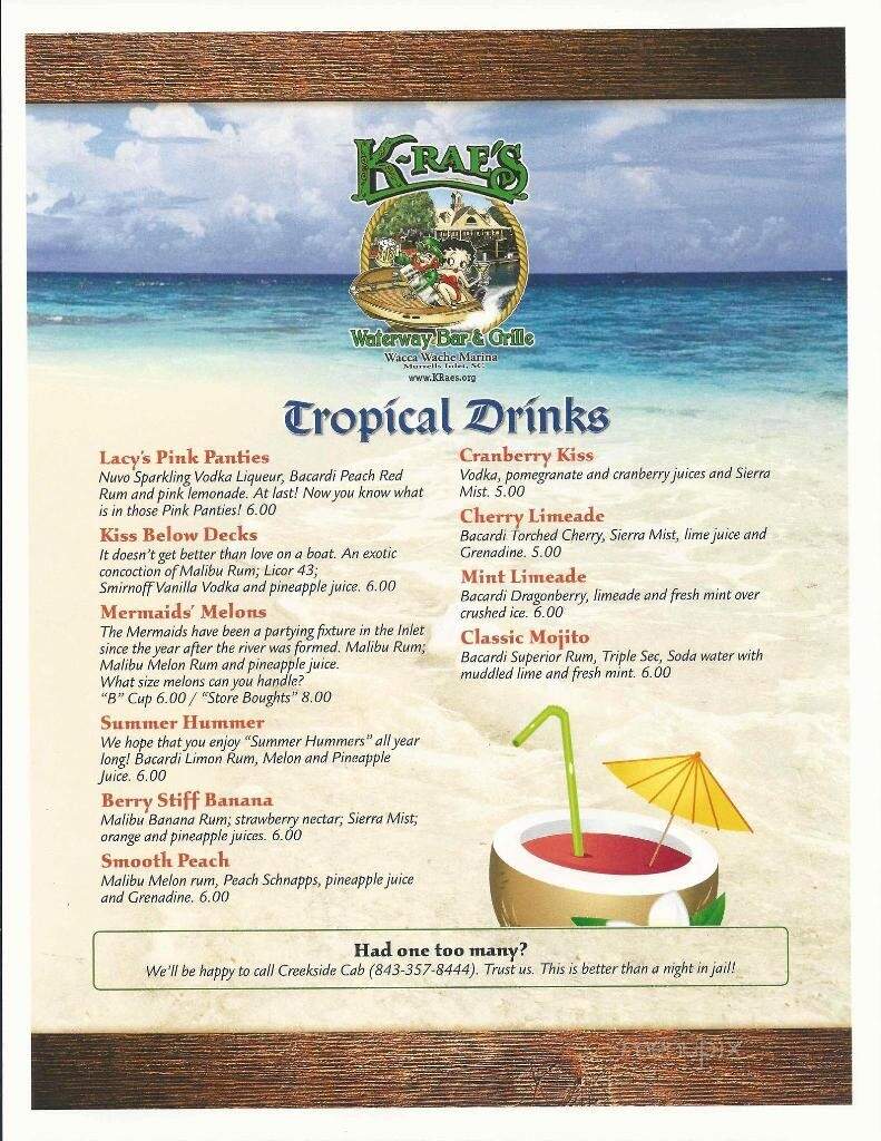 K-Rae's Waterway Bar and Grille - Murrells Inlet, SC menu_pic