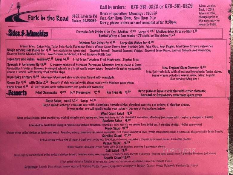 Fork In The Road - Tucker, GA menu_pic