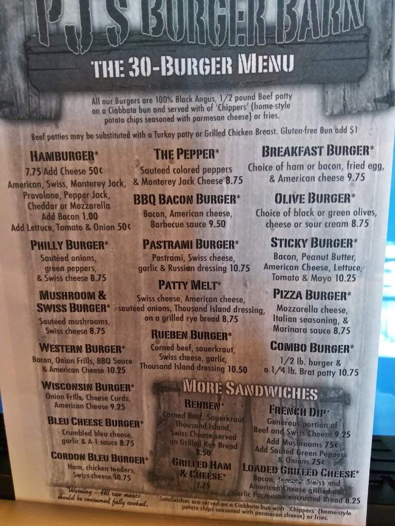 PJ's Burger Barn - Woodruff, WI menu_pic