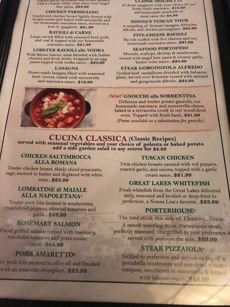 Nonna Lisa's Italian Restaurant - Mackinaw City, MI menu_pic