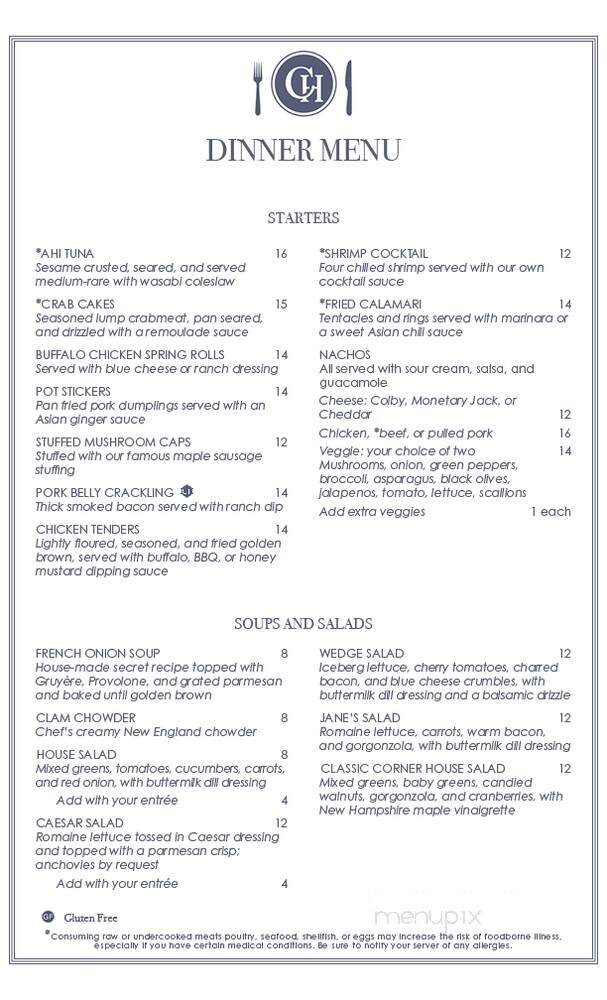 The Corner House - Center Sandwich, NH menu_pic