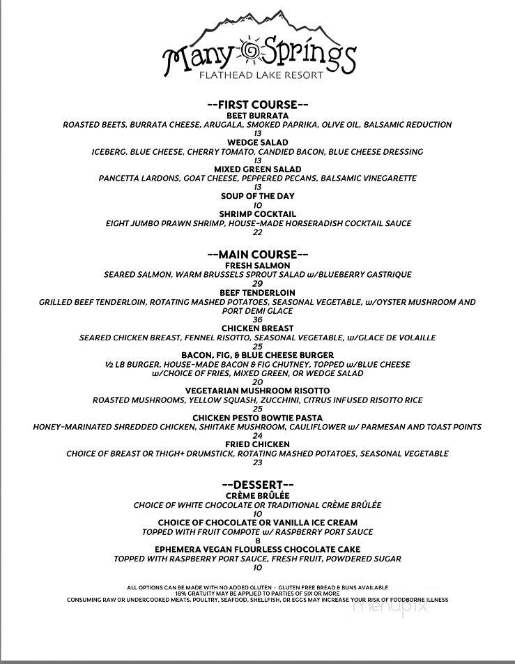 Many Springs Flathead Lake - Bigfork, MT menu_pic