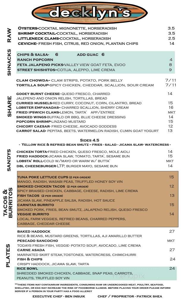 Decklyn's - Gloucester, MA menu_pic