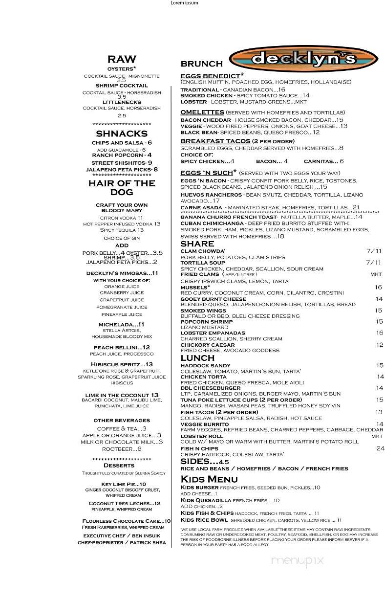 Decklyn's - Gloucester, MA menu_pic