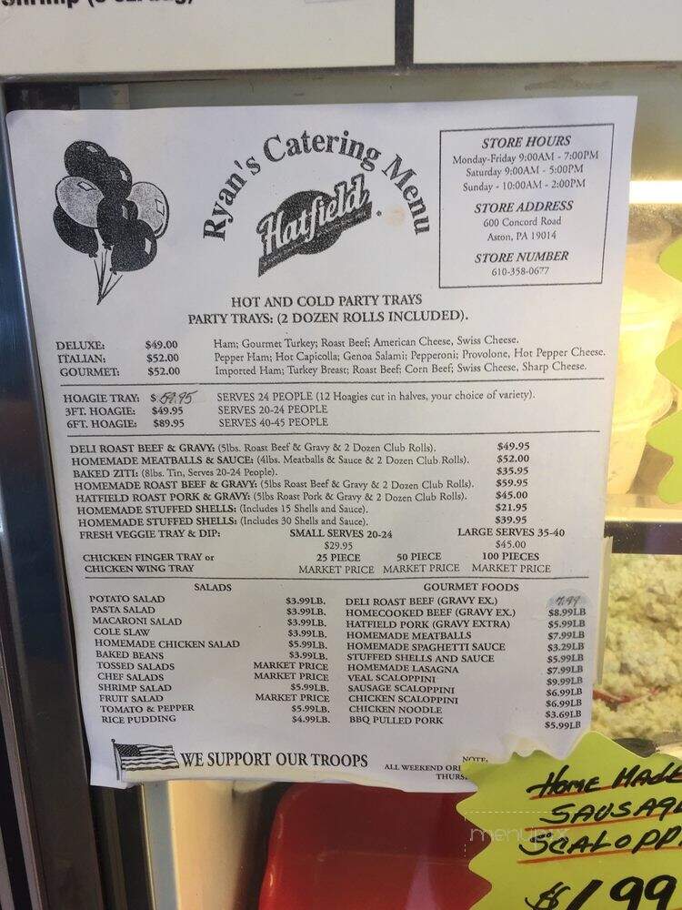 Ryan's Country Store - Aston, PA menu_pic