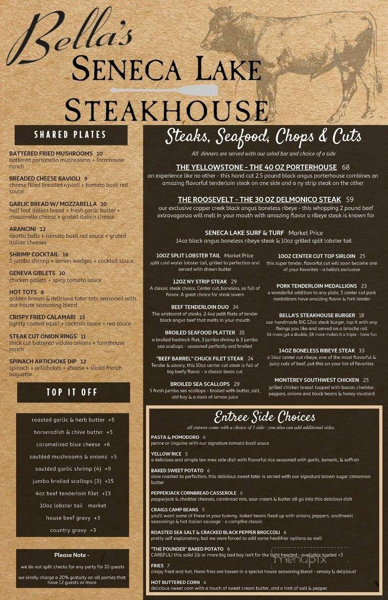 Bella's Seneca Lake Steakhouse - Waterloo, NY menu_pic