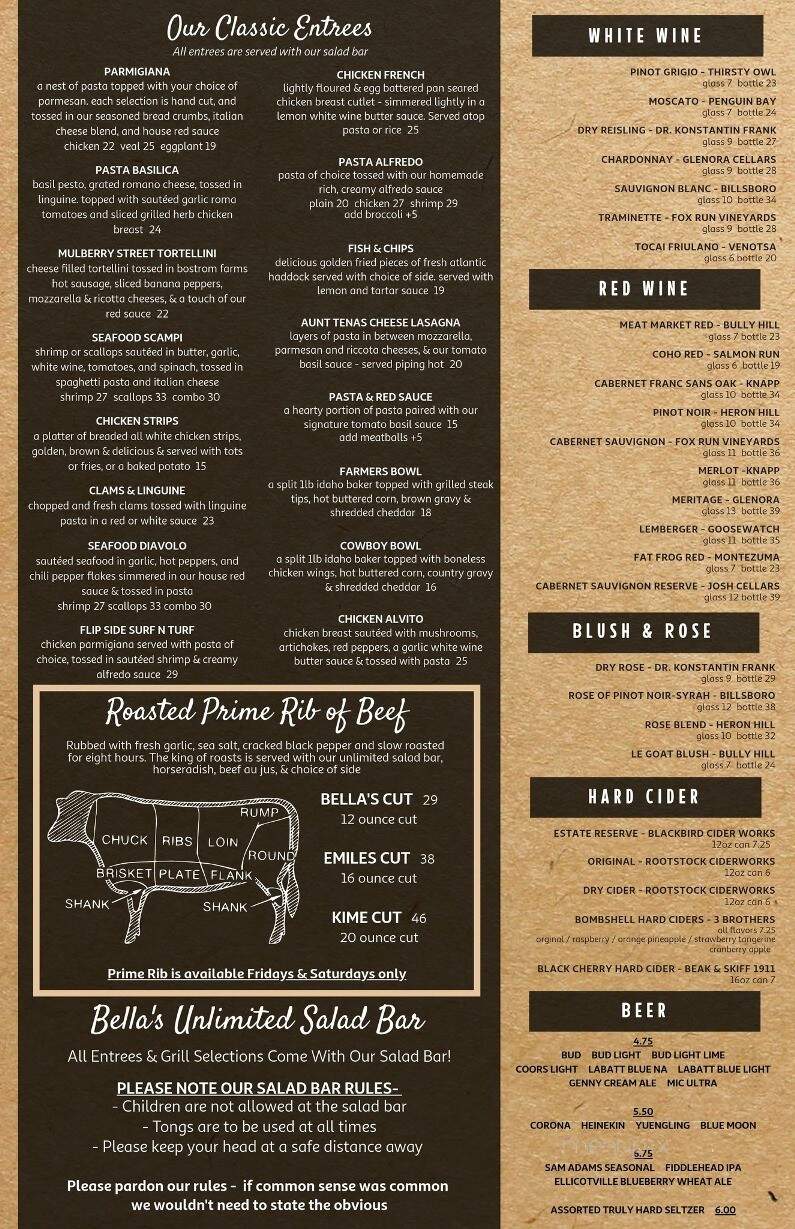 Bella's Seneca Lake Steakhouse - Waterloo, NY menu_pic