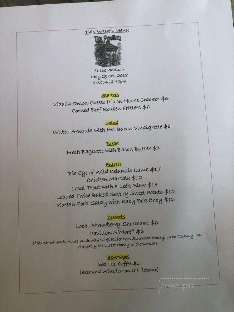 Pavilion at Key Falls - Pisgah Forest, NC menu_pic