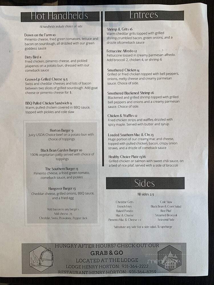The Restaurant at Henry Horton - Chapel Hill, TN menu_pic