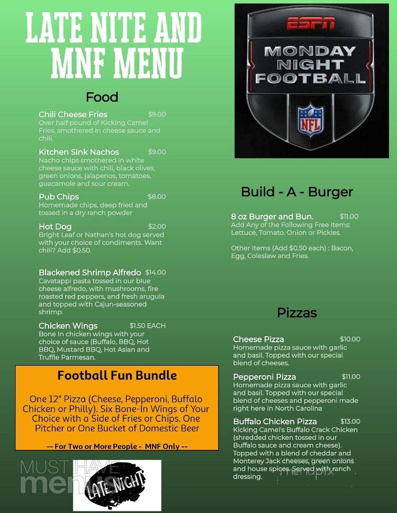 Kicking Camel Grill - Coats, NC menu_pic
