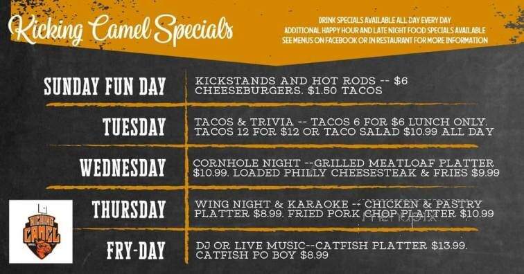 Kicking Camel Grill - Coats, NC menu_pic