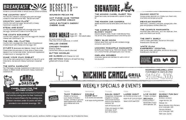 Kicking Camel Grill - Coats, NC menu_pic