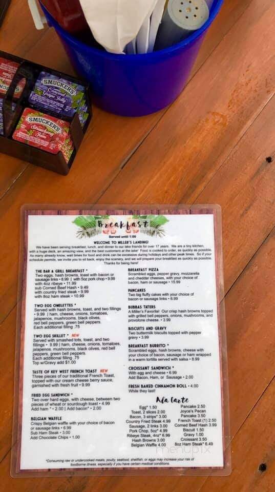 Miller's Landing - Osage Beach, MO menu_pic