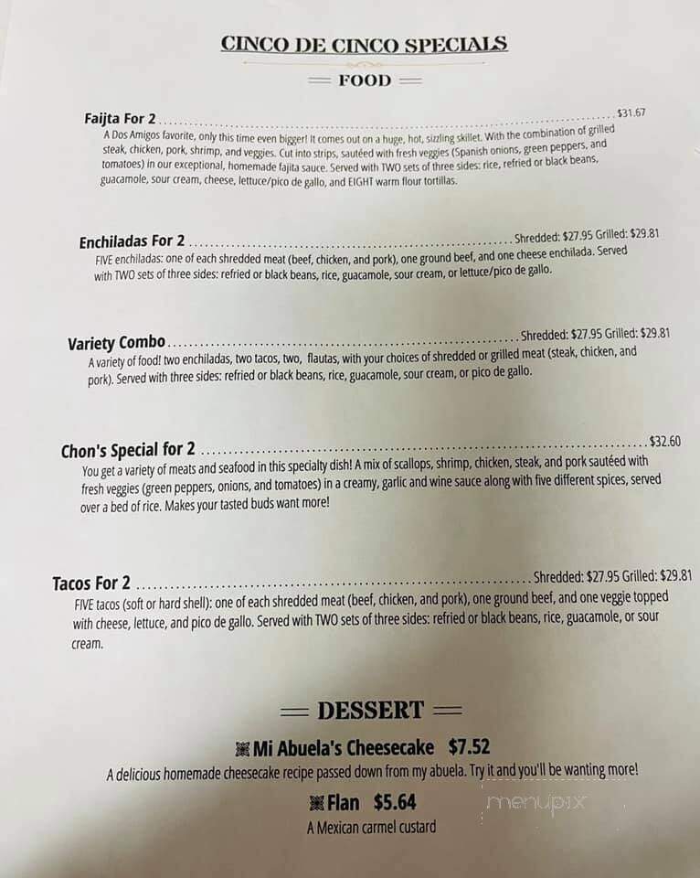 Dos Amigos Restaurant - Torrington, CT menu_pic