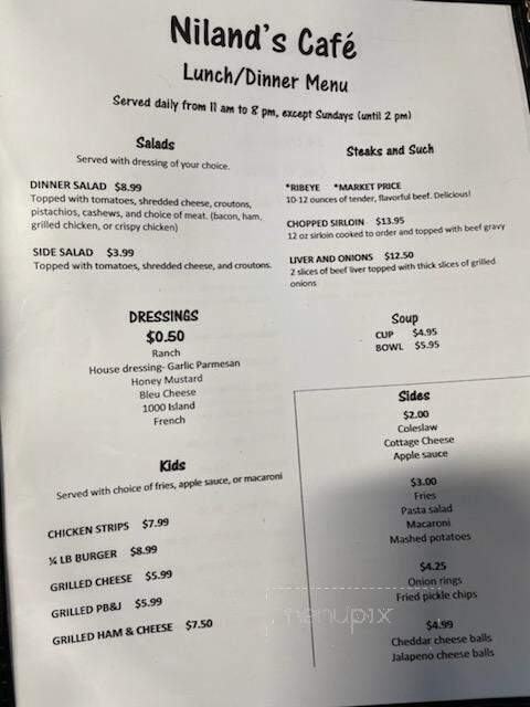 Niland's Cafe - Colo, IA menu_pic
