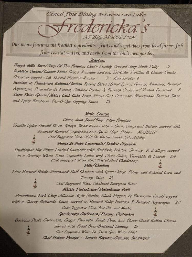Fredericka's At Big Moose Inn - Millinocket, ME menu_pic