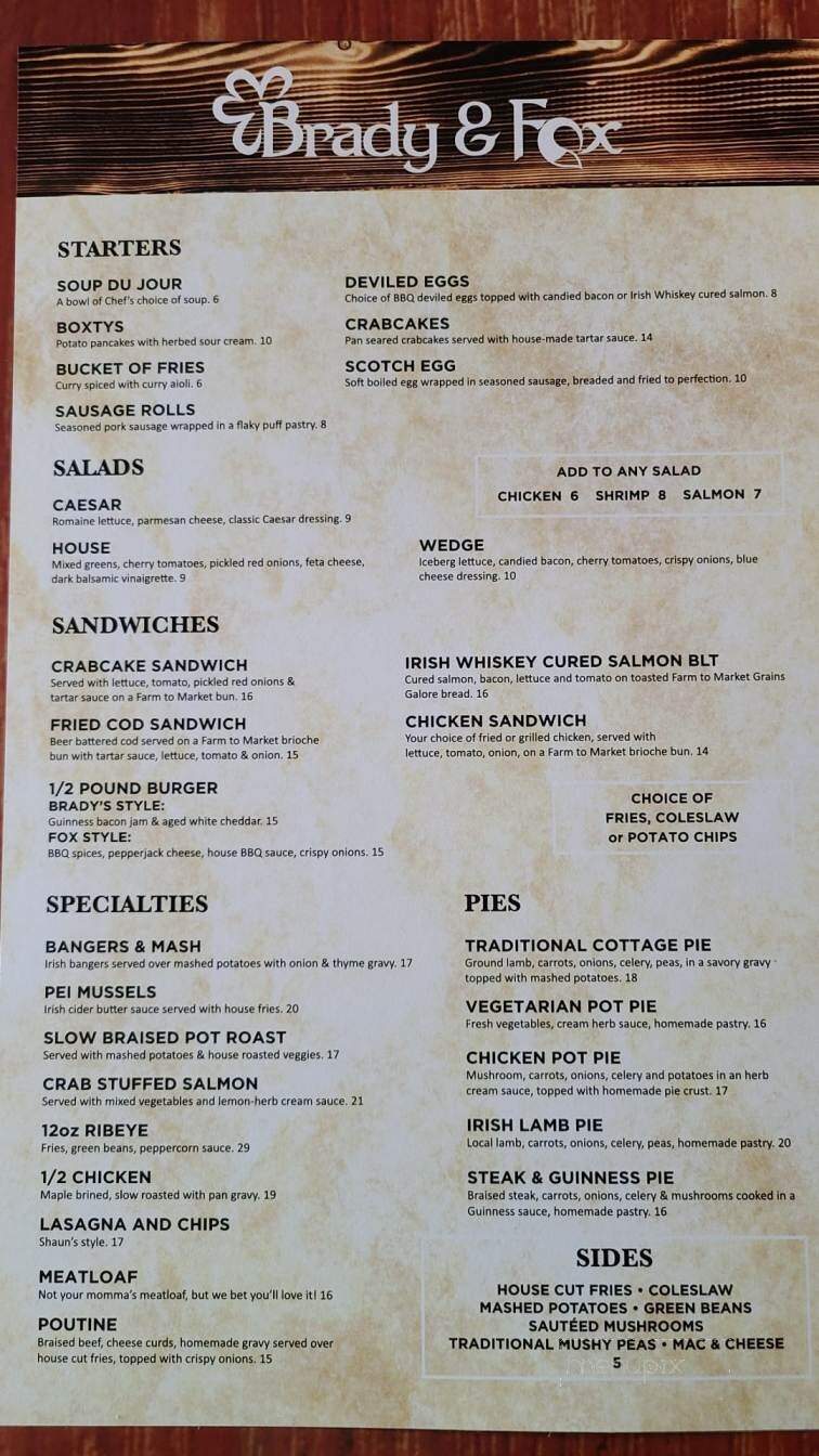 Brady & Fox - Kansas City, MO menu_pic