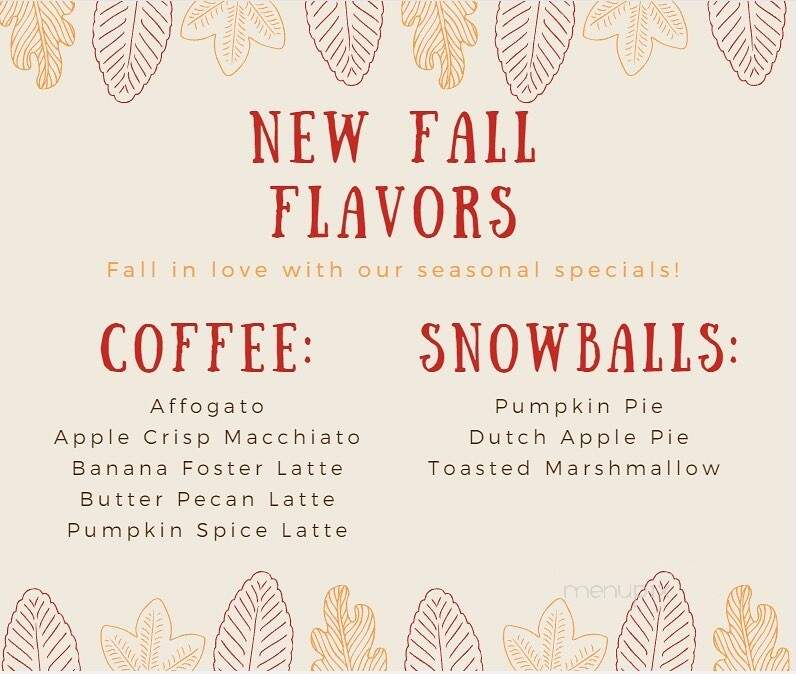 PT's Snowballs and Coffee - Sulphur, LA menu_pic
