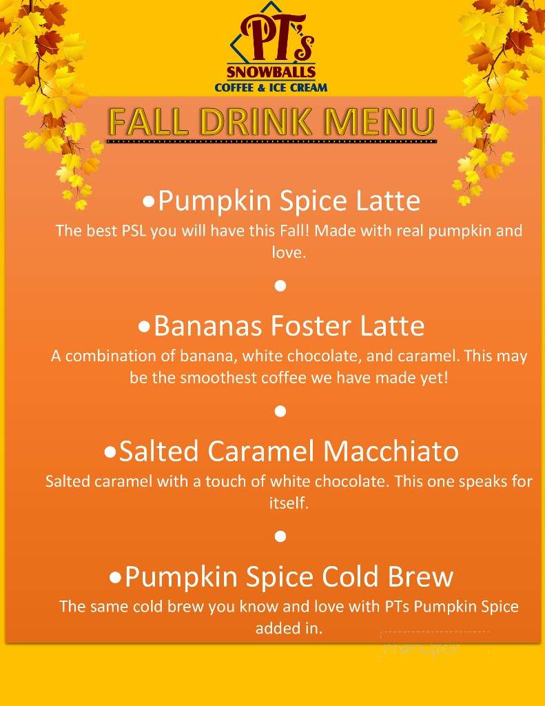 PT's Snowballs and Coffee - Sulphur, LA menu_pic
